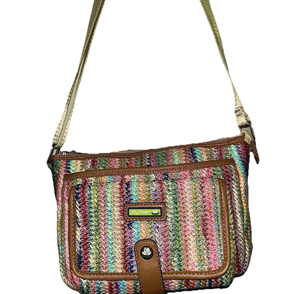 Lily Bloom Multicolor Woven Crossbody Bag with Tan Trim - Picture 4 of 9